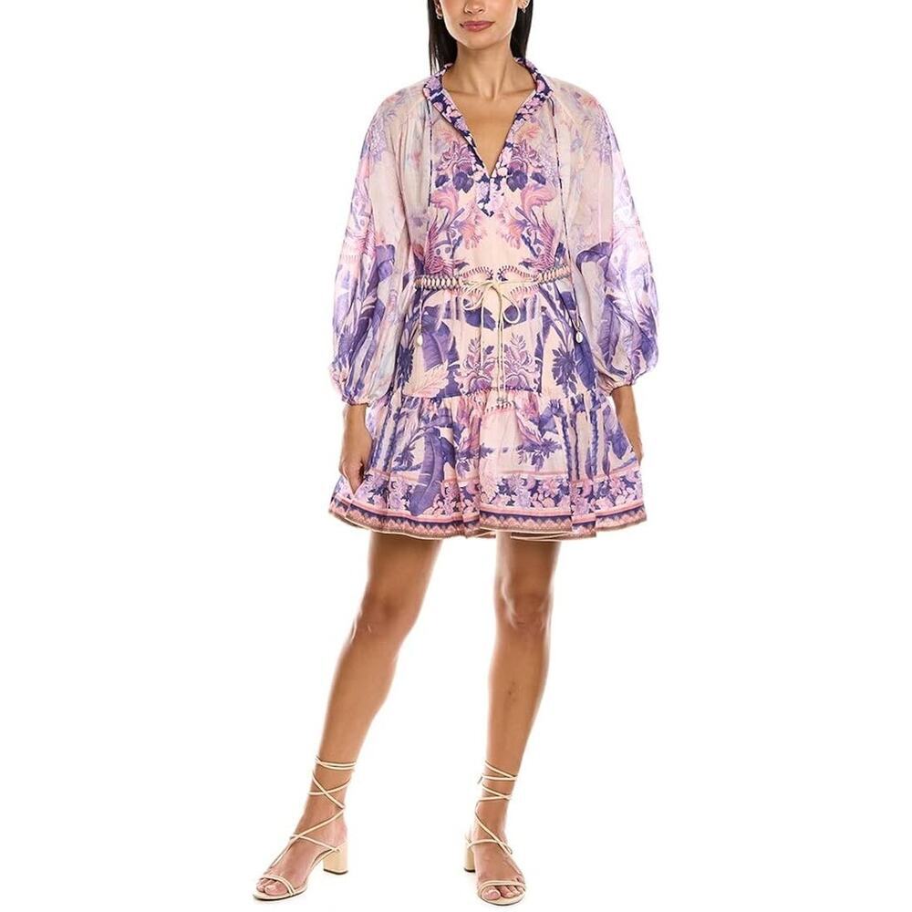 ZIMMERMANN Purple Palm Lyre Billow Mini Dress Size 0 / US Small - Picture 10 of 16
